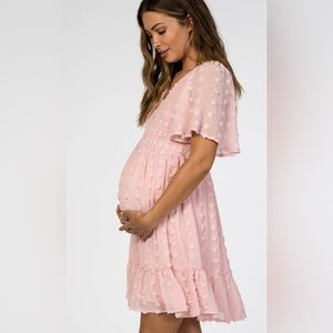Pinkblush brand light pink Swiss Dot Smocked Maternity Dress